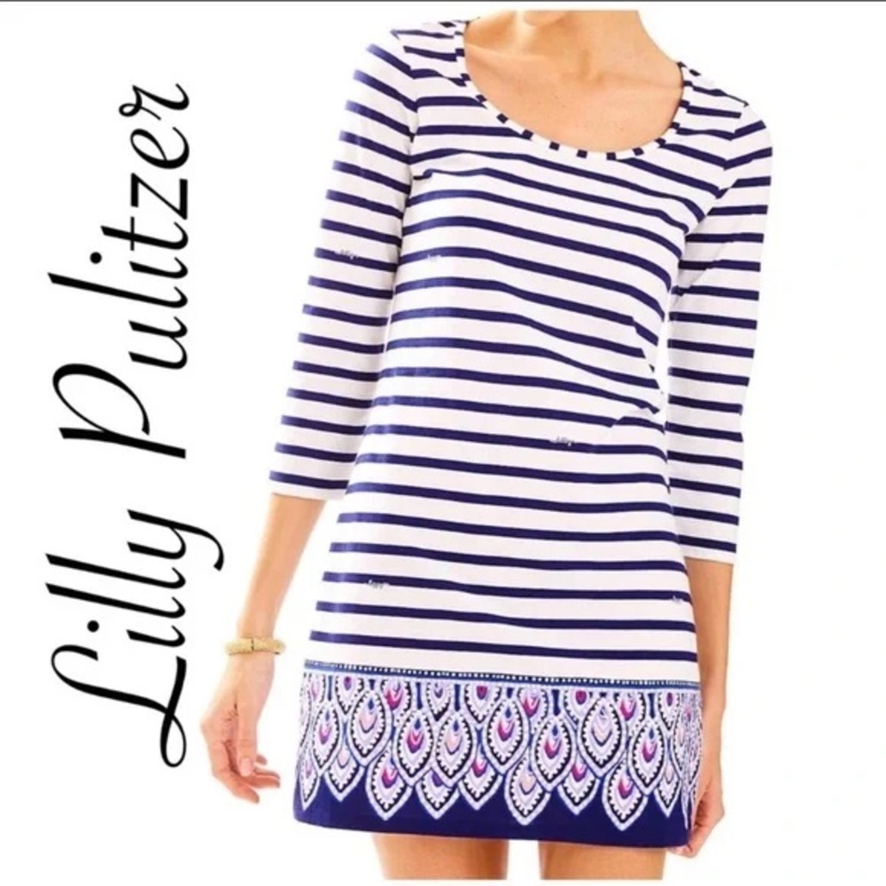🌴Lilly Pulitzer Navy/White Beacon Striped Cotton Dress Small